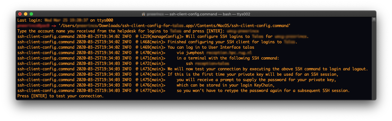 Test SSH connection