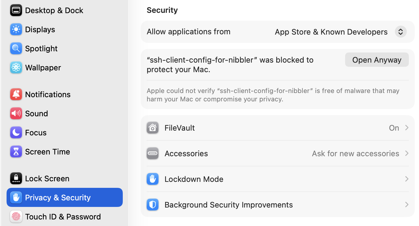 ssh-client-config app was blocked to protect your mac