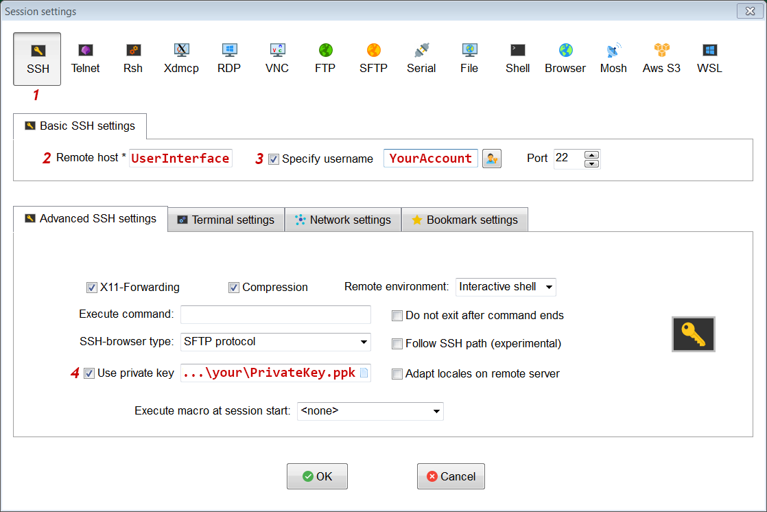 Configure MobaXterm session